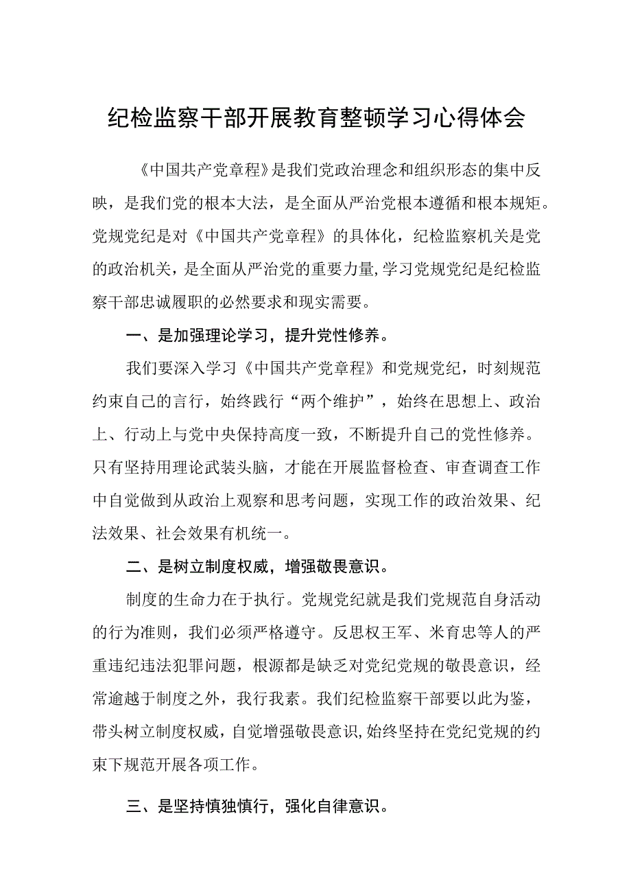 纪检监察干部开展教育整顿学习心得体会八篇精选供参考.docx_第1页