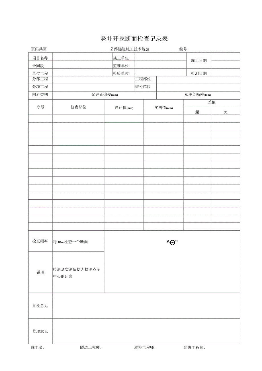 竖井开挖断面检查记录表.docx_第1页