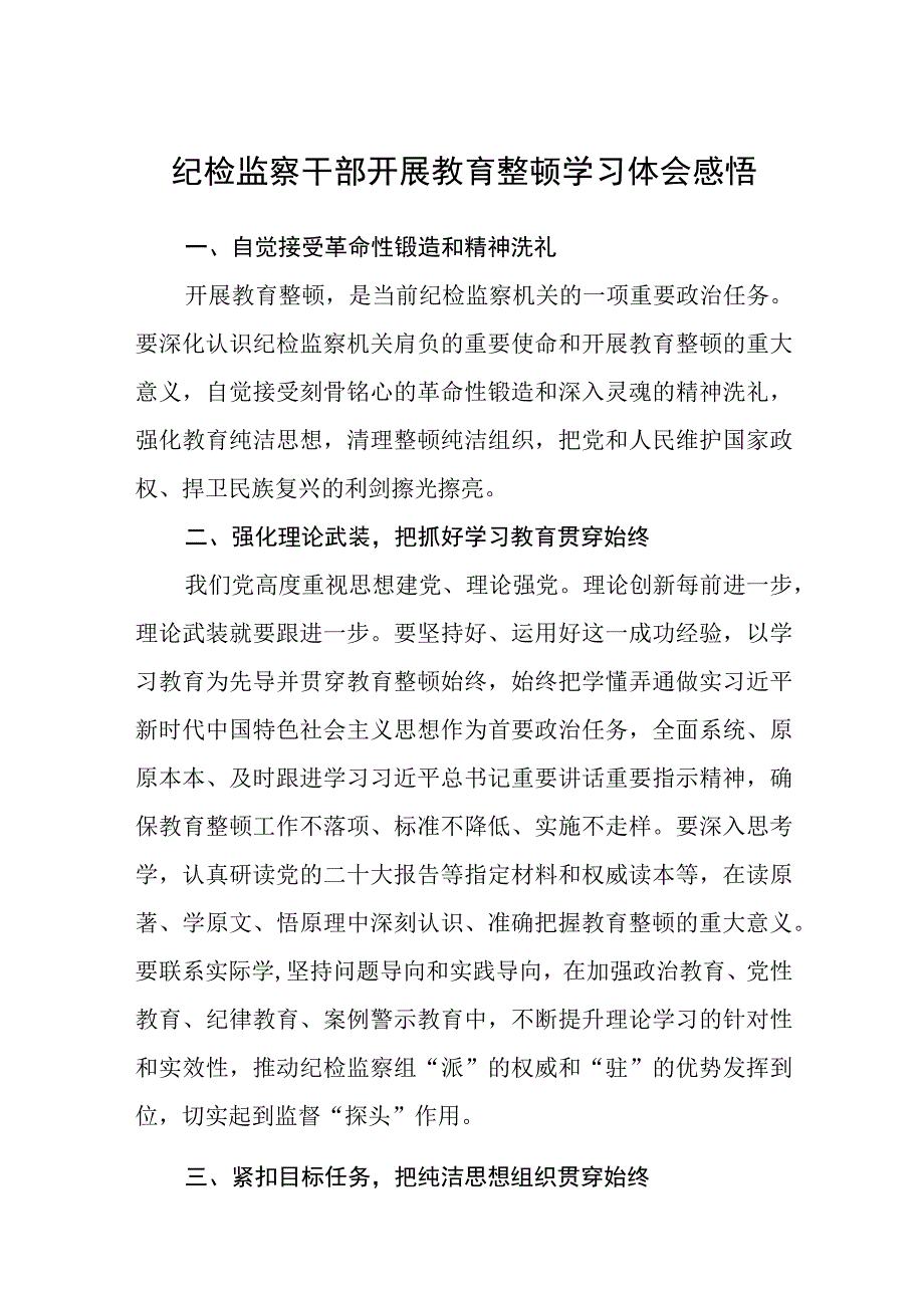 纪检监察干部开展教育整顿学习体会感悟八篇精选供参考.docx_第1页