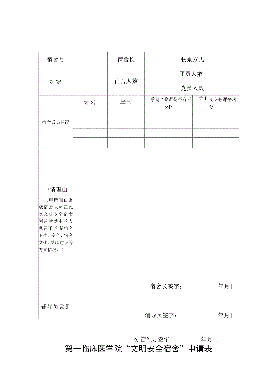 第一临床医学院文明安全宿舍申请表.docx_第1页