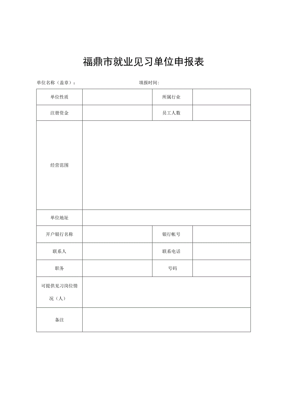 福鼎市就业见习单位申报表.docx_第1页