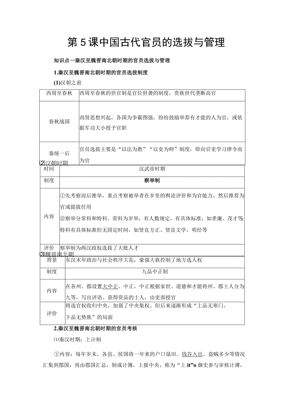 第5课中国古代官员的选拔与管理.docx_第1页