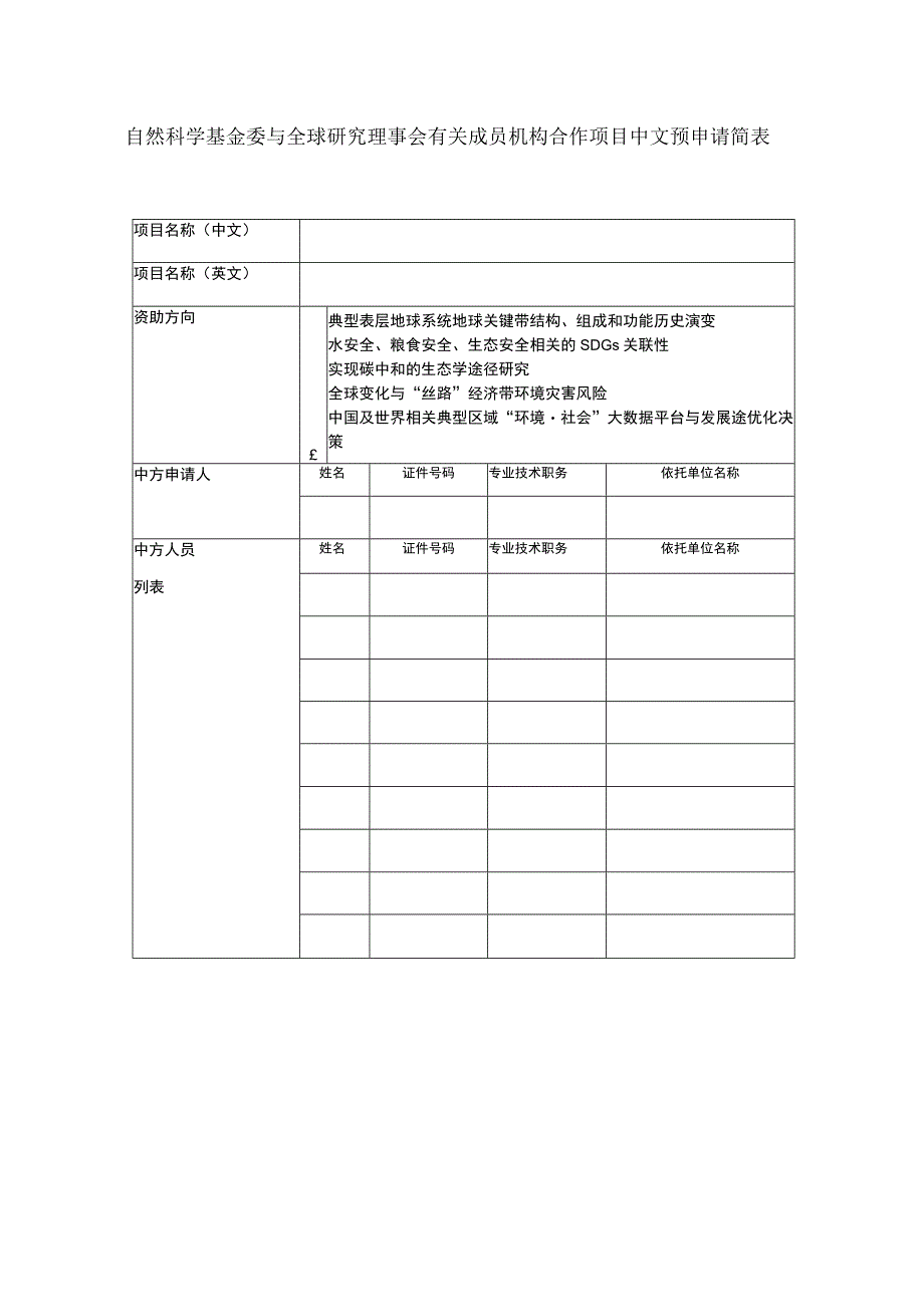 自然科学基金委与全球研究理事会有关成员机构合作项目中文预申请简表.docx_第1页