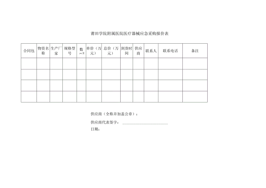 莆田学院附属医院医疗器械应急采购报价表.docx_第1页