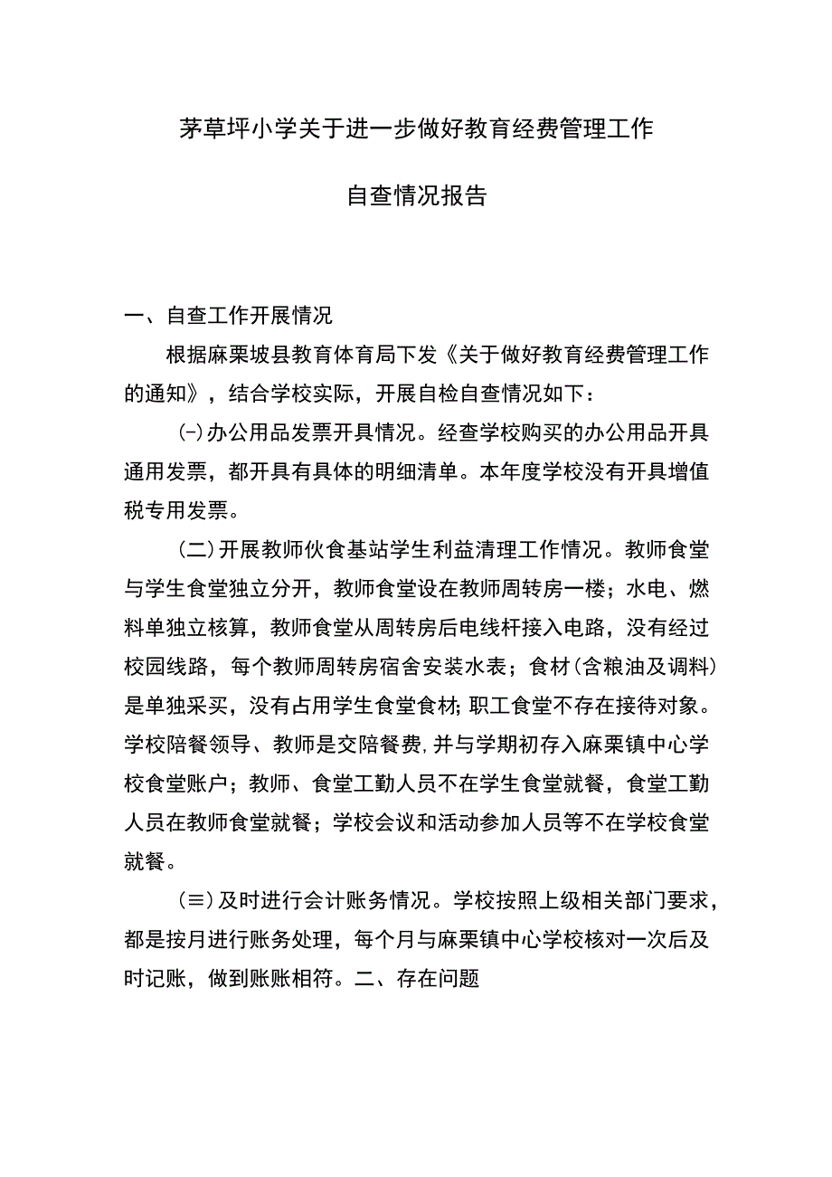 茅草坪小学自查报告.docx_第1页