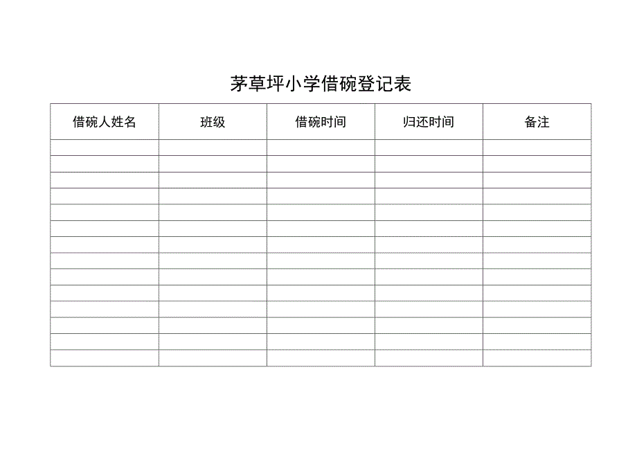 茅草坪小学借碗登记表2023年.docx_第1页