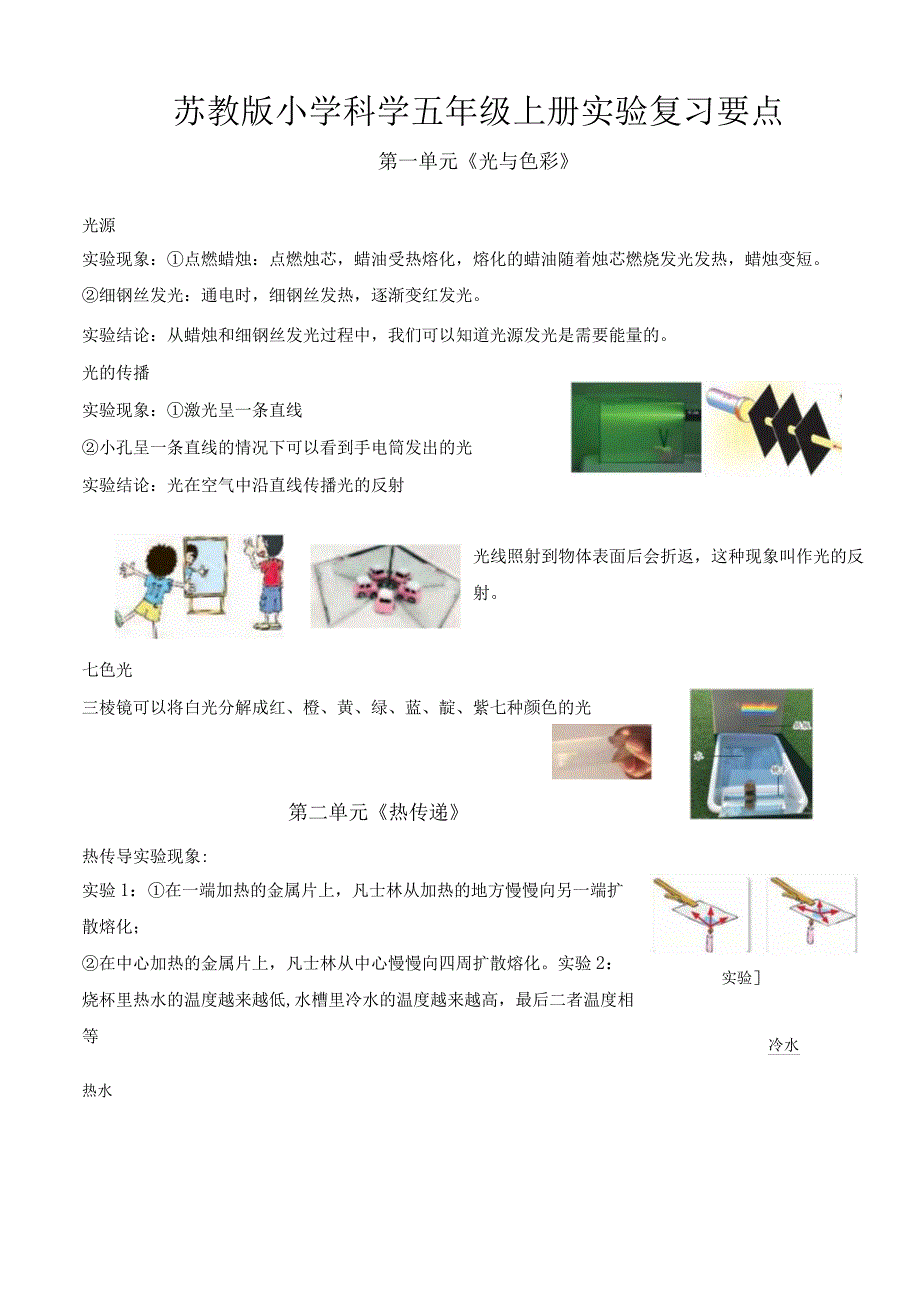 苏教版小学科学五年级上册实验复习要点.docx_第1页