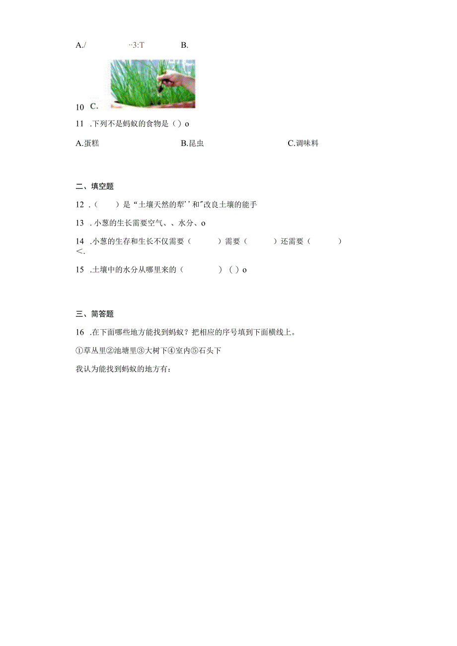 苏教版2017秋 二年级下册第三单元 土壤与生命 同步练习含答案.docx_第2页