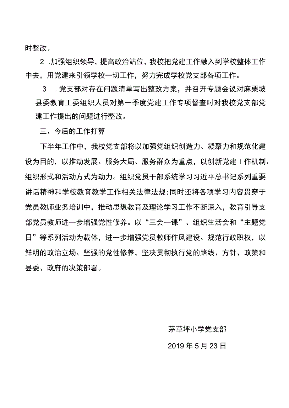 茅草坪小学党支部关于对2019年第一季度党建工作专项督查存在问题整改落实的情况报告.docx_第2页