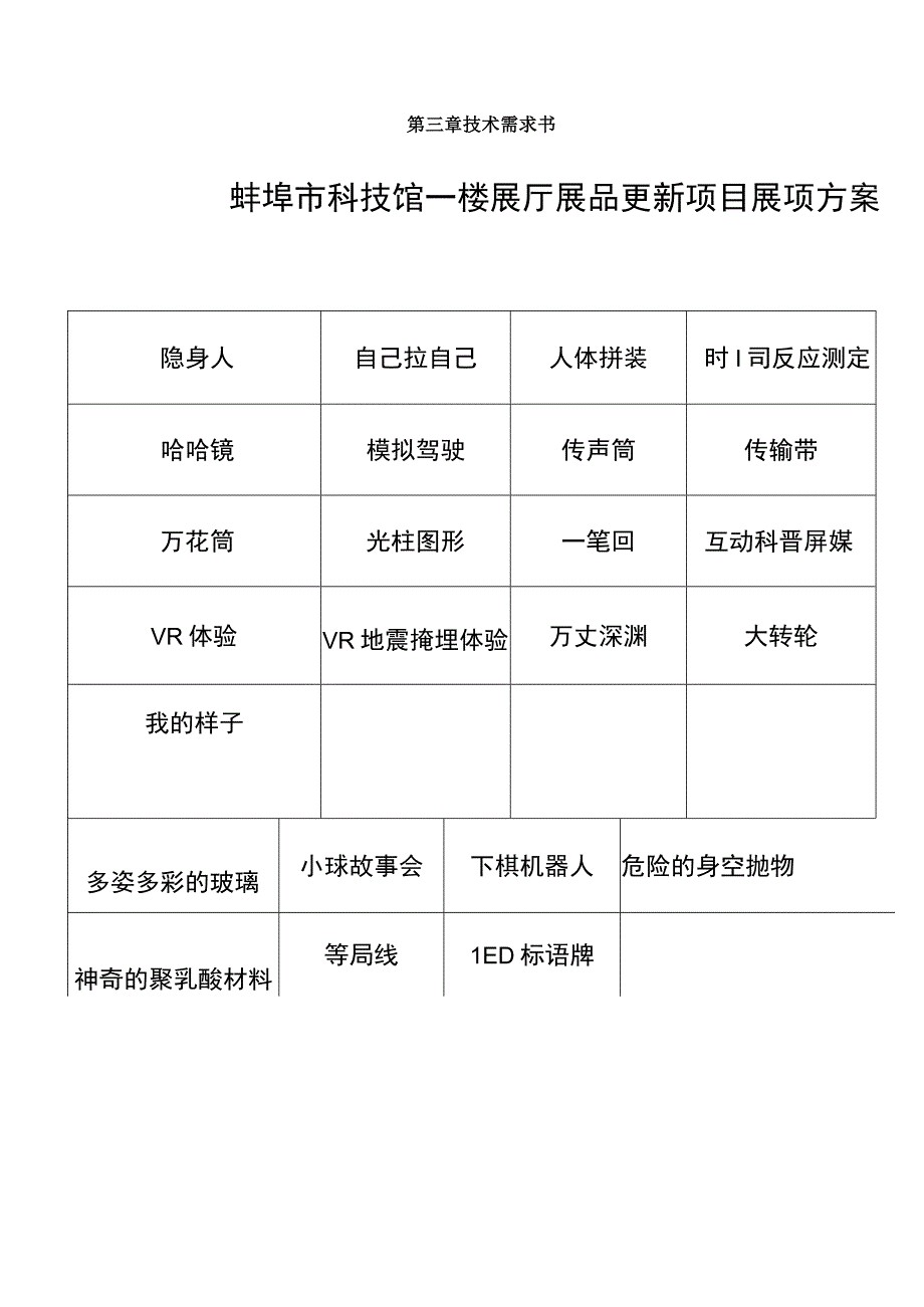 蚌埠市科技馆一楼展厅展品更新项目展项方案.docx_第1页