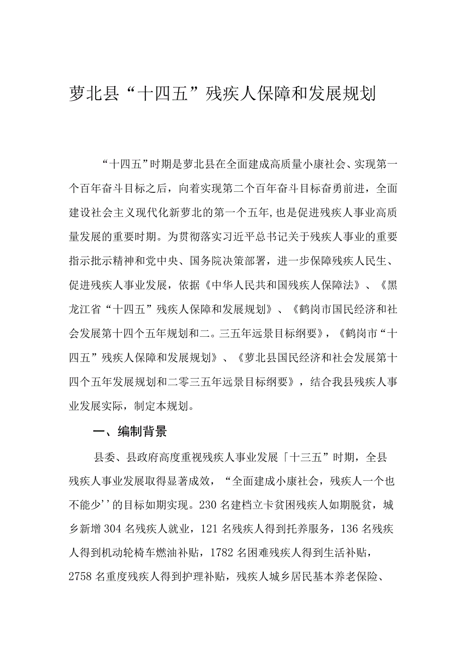 萝北县十四五残疾人保障和发展规划.docx_第1页