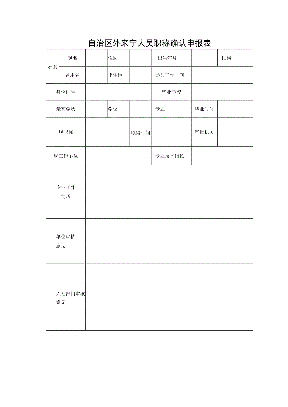 自治区外来宁人员职称确认申报表.docx_第1页