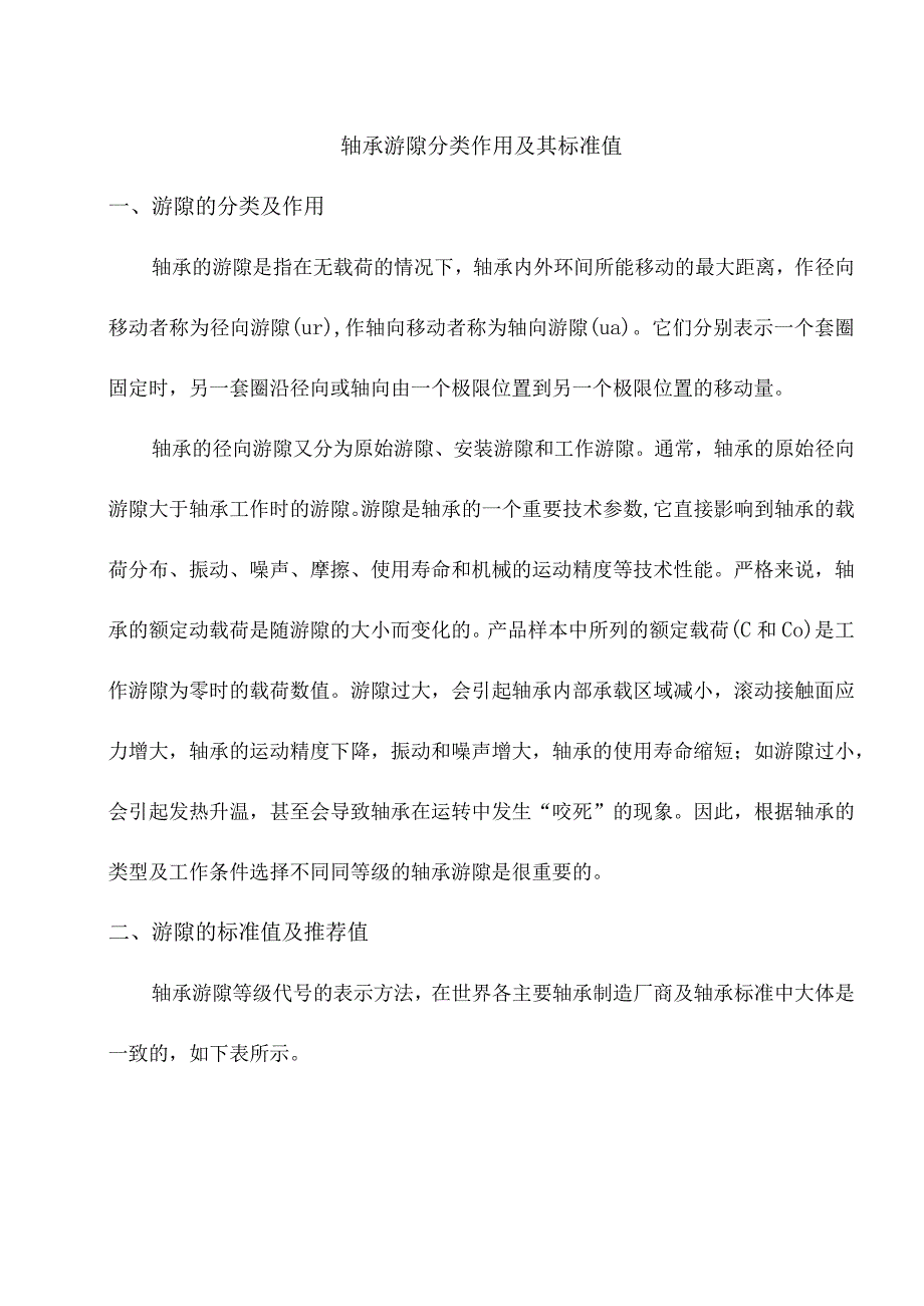 轴承游隙分类作用及其标准值.docx_第1页