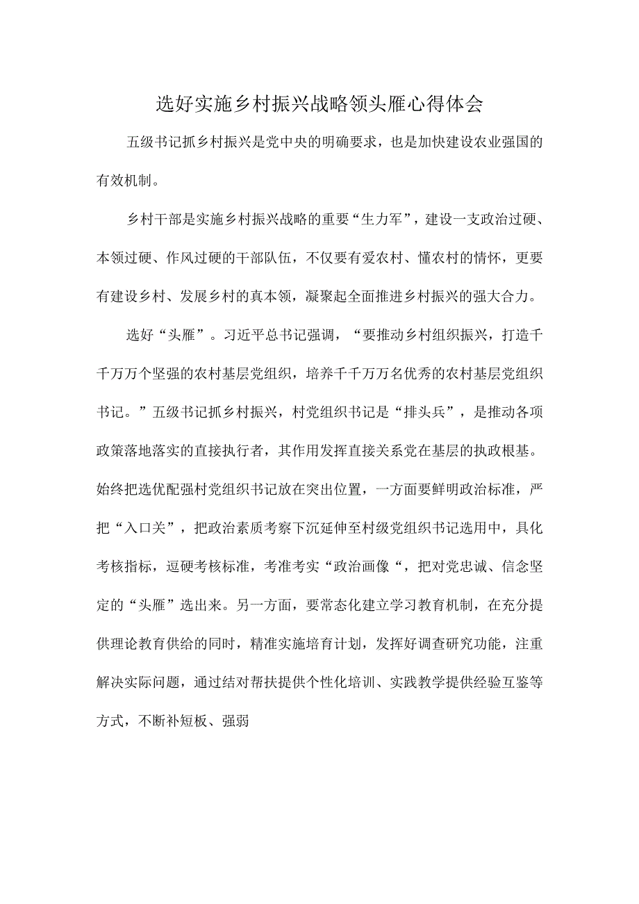 选好实施乡村振兴战略领头雁心得体会.docx_第1页