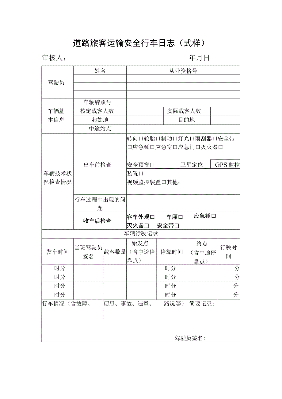 道路旅客运输安全行车日志式样.docx_第1页