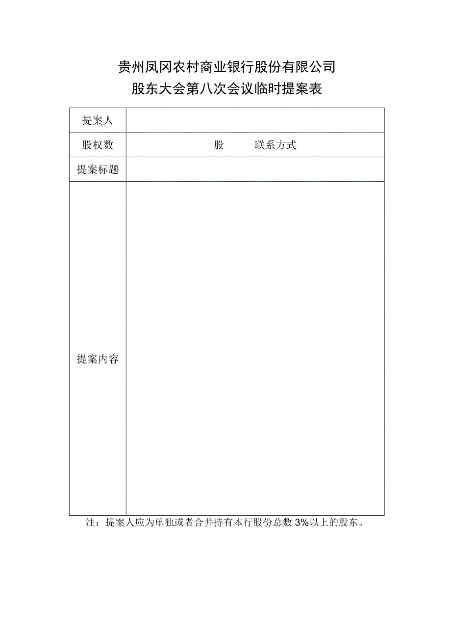 贵州凤冈农村商业银行股份有限公司股东大会第八次会议临时提案表.docx_第1页