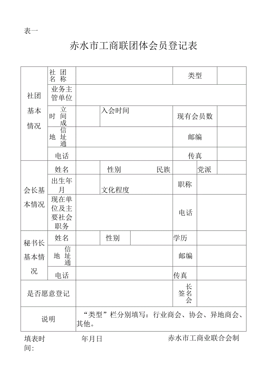 赤水市工商联团体会员登记表.docx_第1页