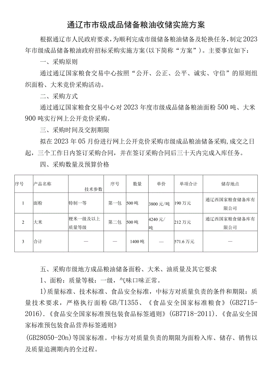 通辽市市级成品储备粮油收储实施方案.docx_第1页