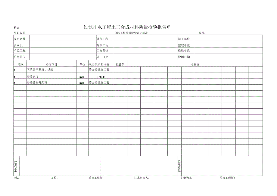 过滤排水工程土工合成材料质量检验报告单.docx_第1页