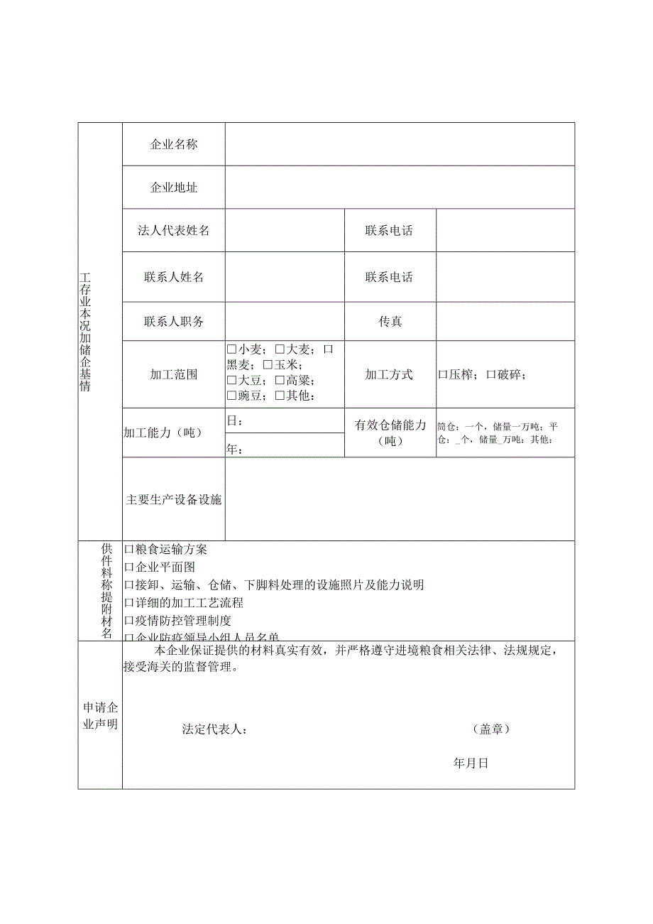 进口粮食油菜籽除外加工企业申请表.docx_第1页