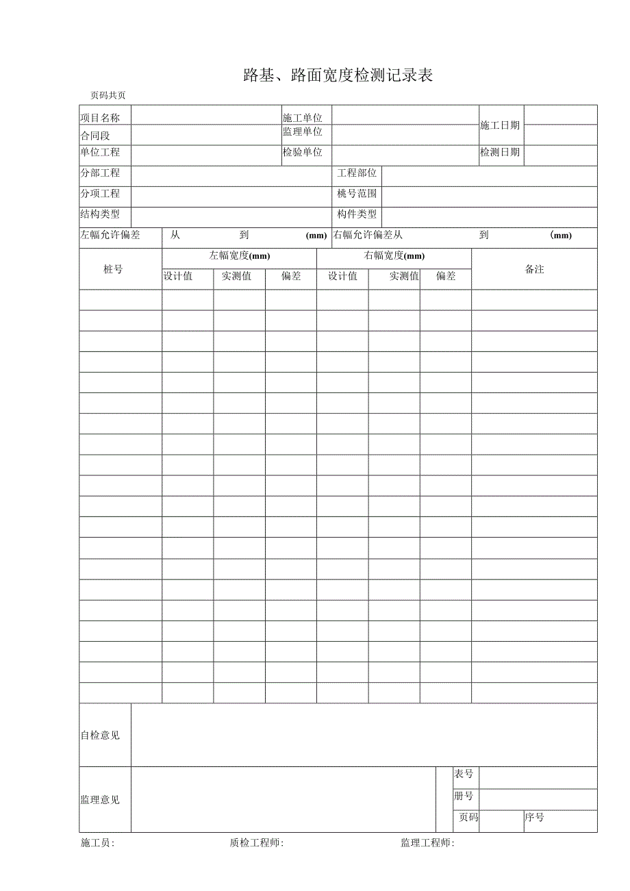 路基路面宽度检测记录表.docx_第1页