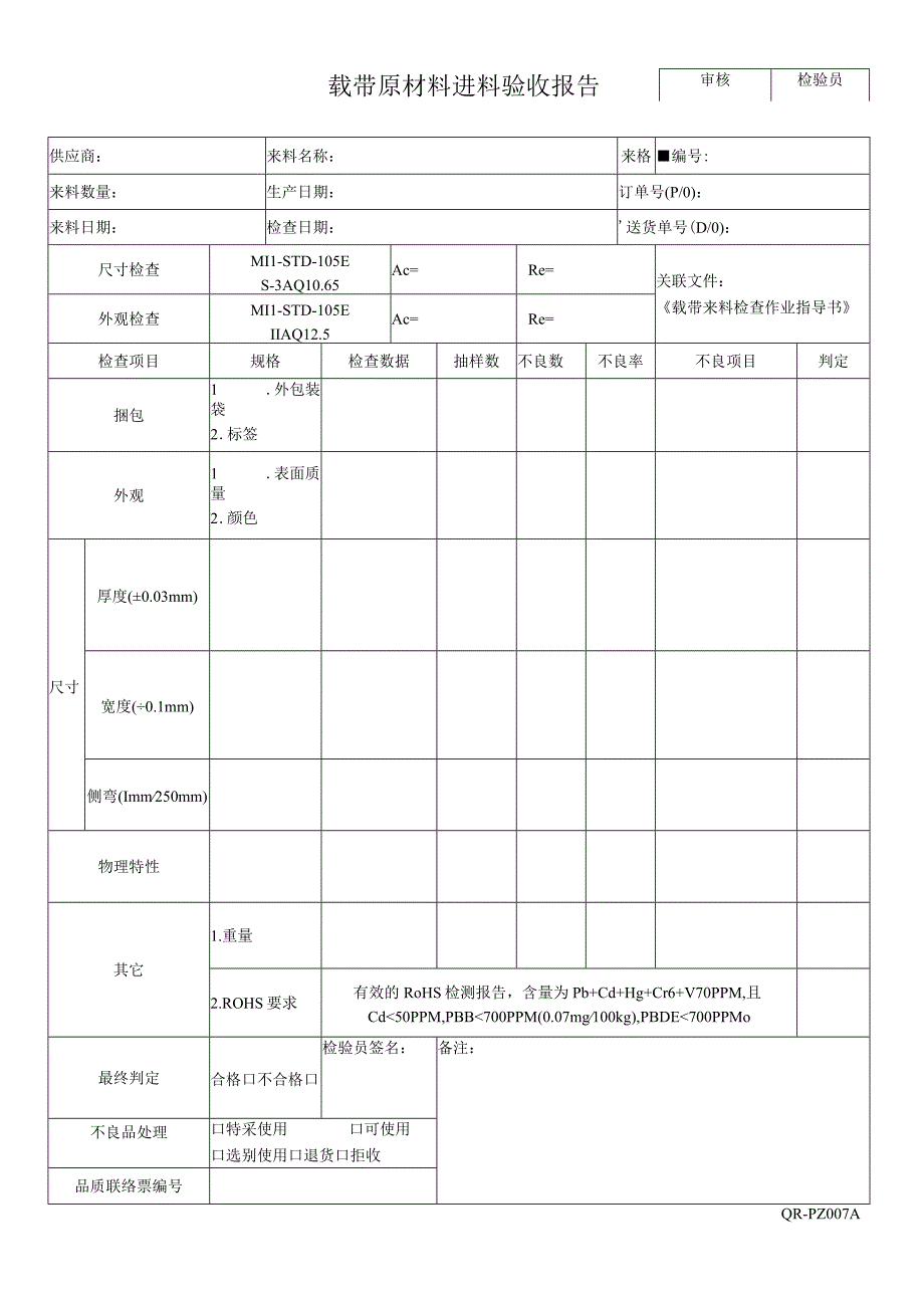 载带原材料进料验收报告.docx_第1页