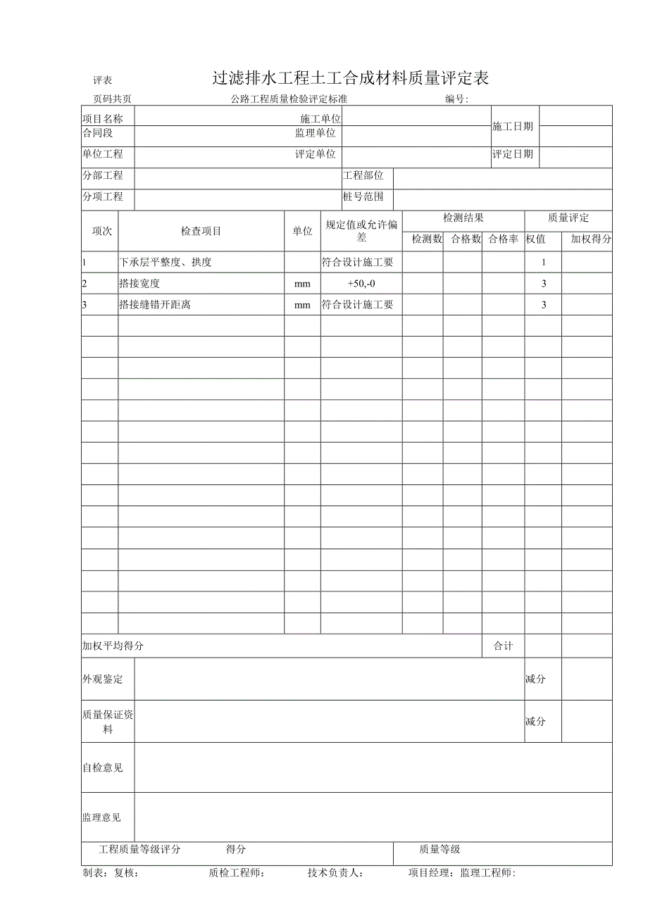 过滤排水工程土工合成材料质量评定表.docx_第1页