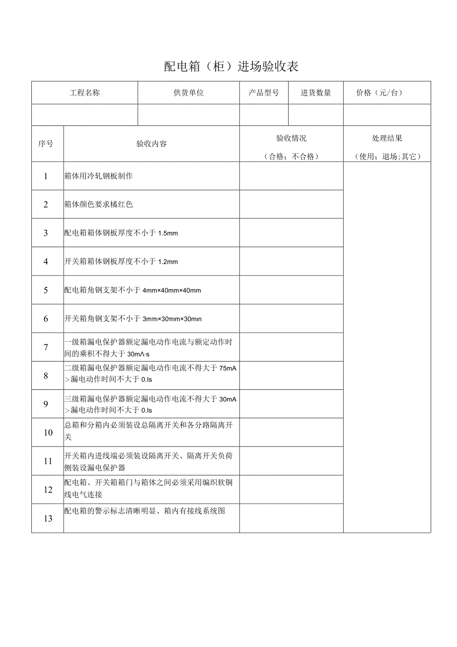 配电箱柜进场验收表.docx_第1页