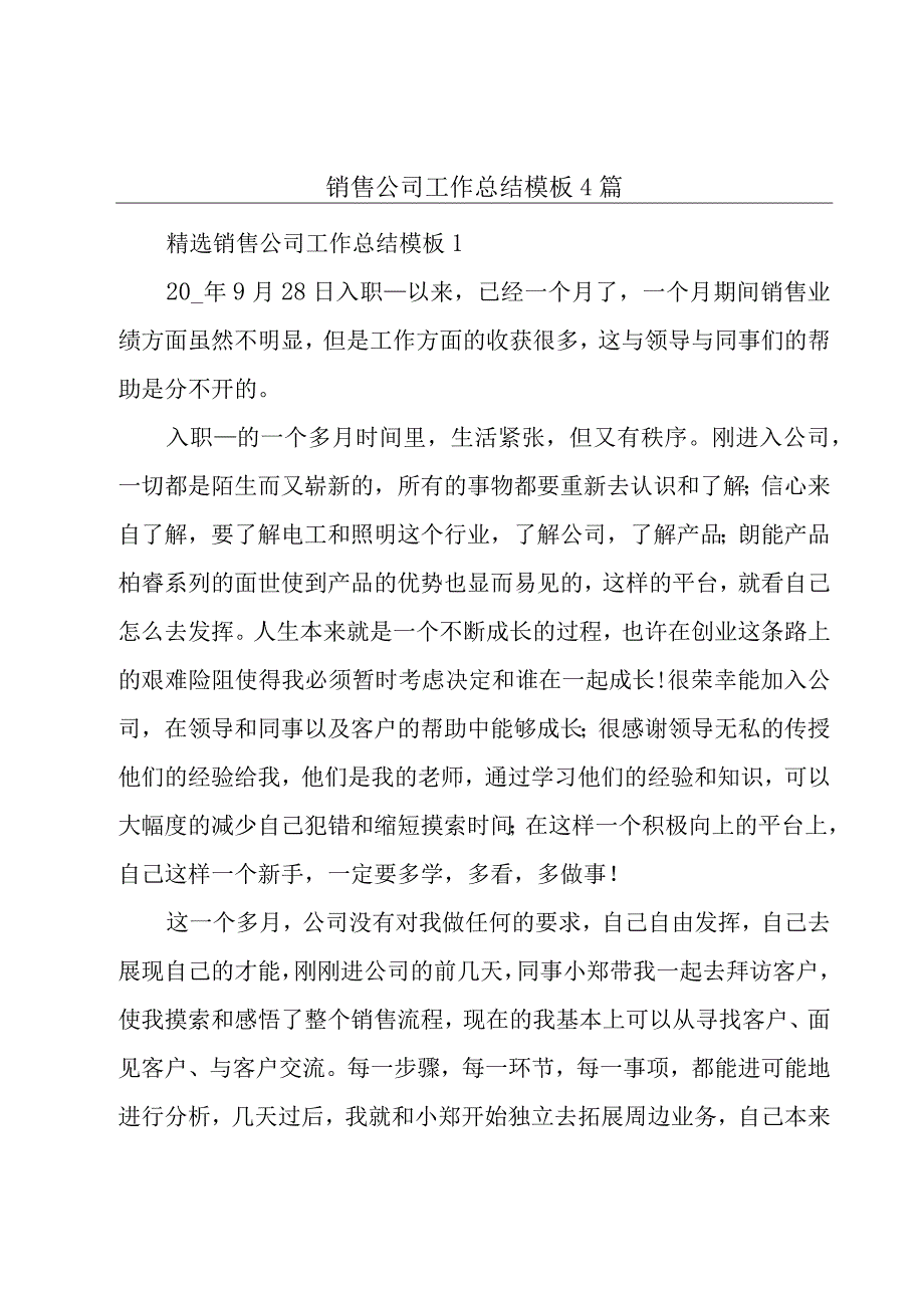 销售公司工作总结模板4篇.docx_第1页