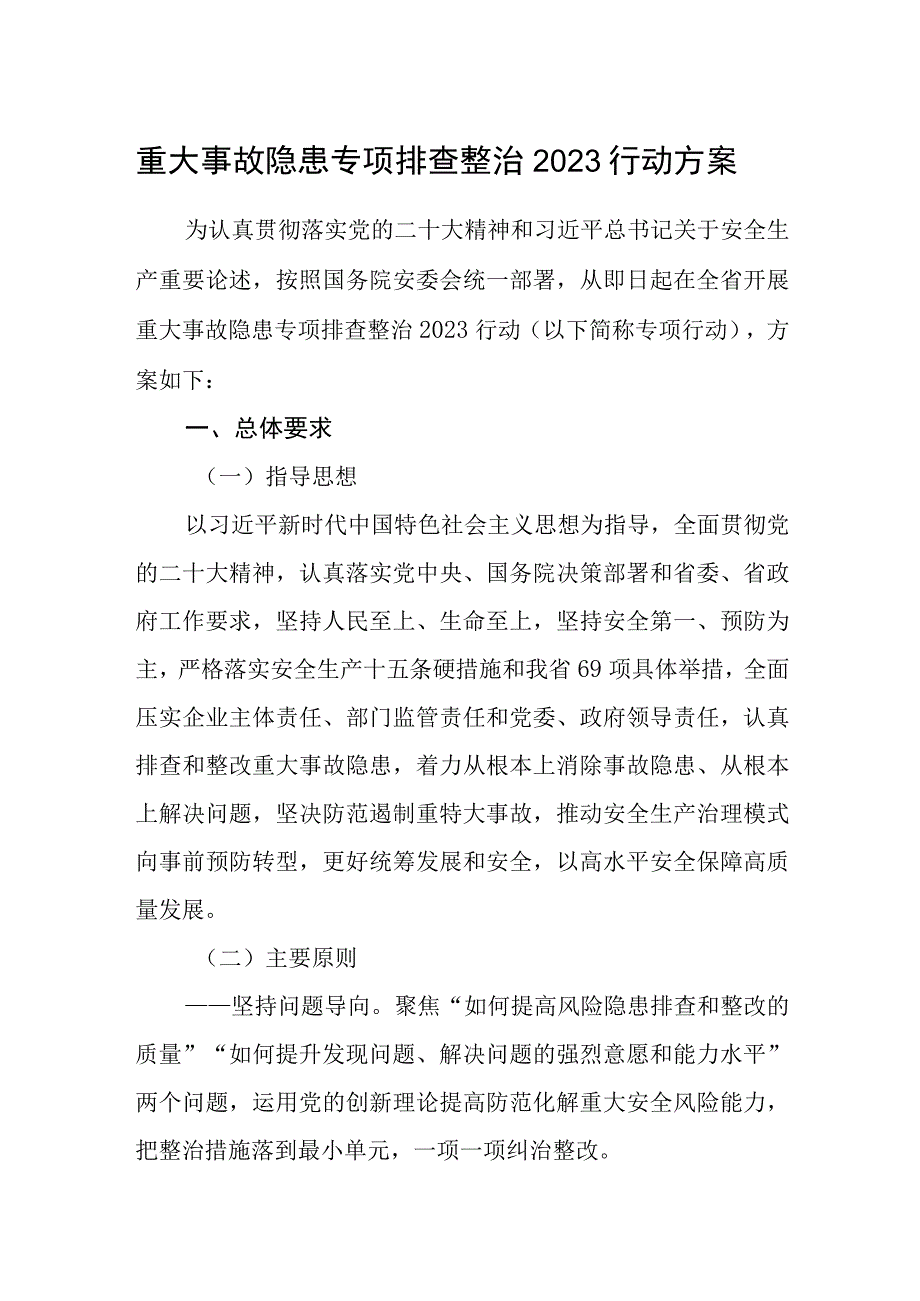 重大事故隐患专项排查整治2023行动方案.docx_第1页