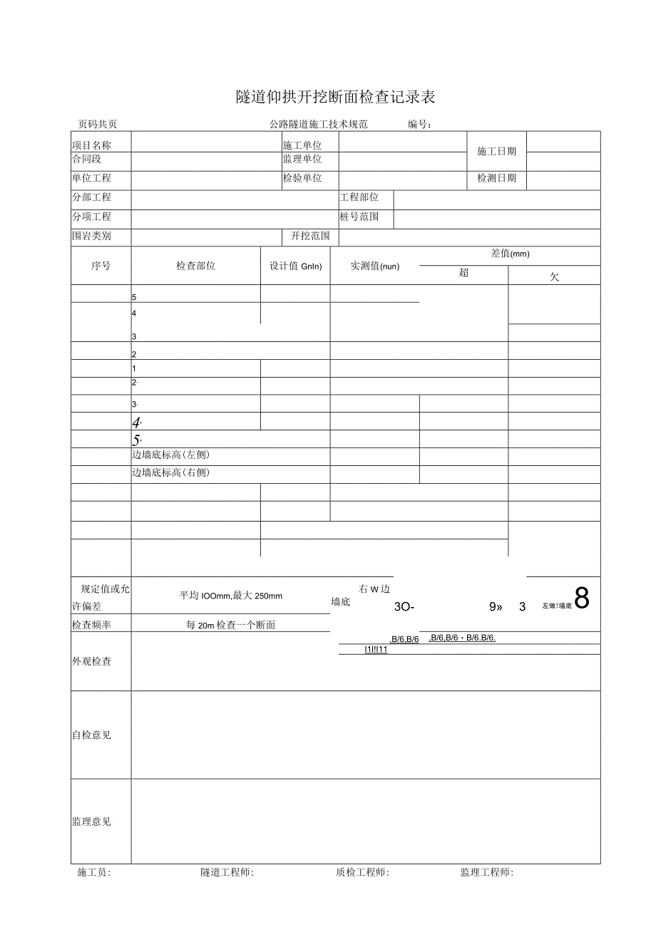 隧道仰拱开挖断面检查记录表.docx_第1页