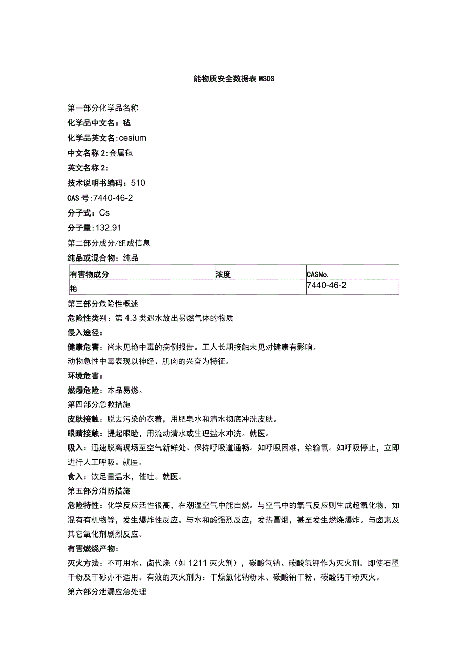 铯物质安全数据表MSDS.docx_第1页