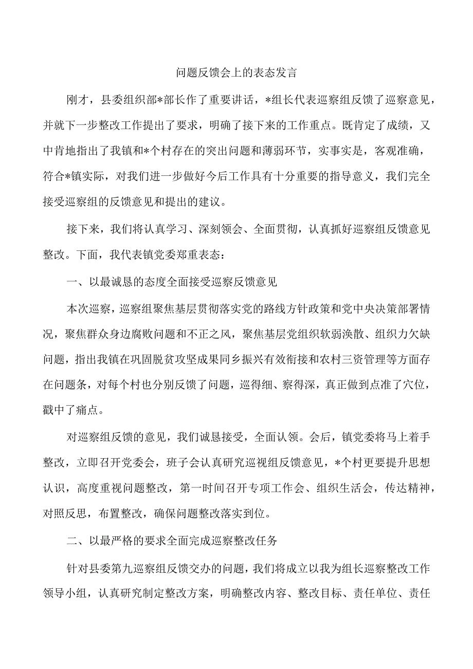 问题反馈会上的表态发言.docx_第1页