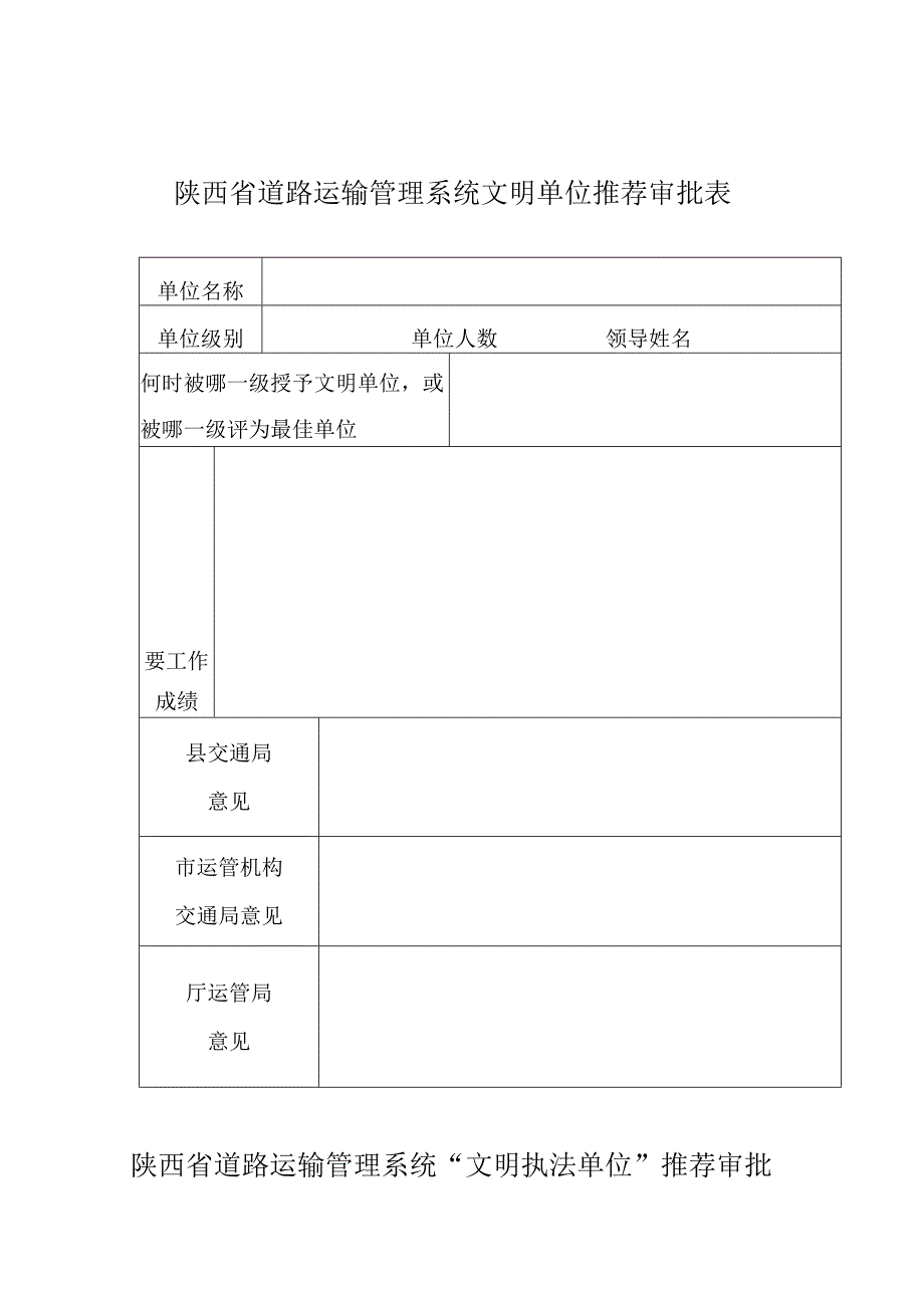 陕西省道路运输管理系统文明单位推荐审批表.docx_第1页