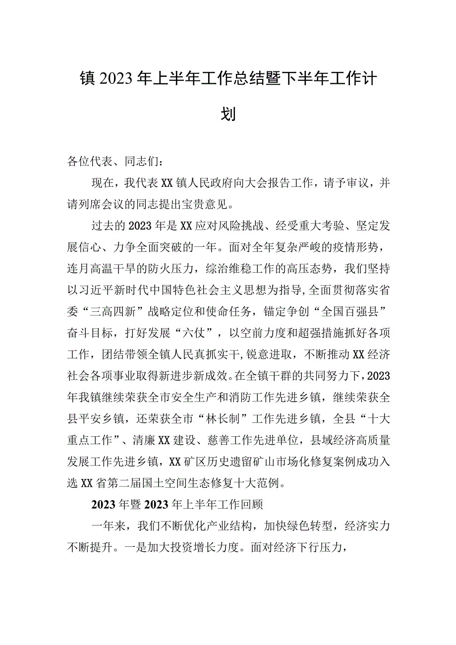 镇2023年上半年工作总结暨下半年工作计划.docx_第1页