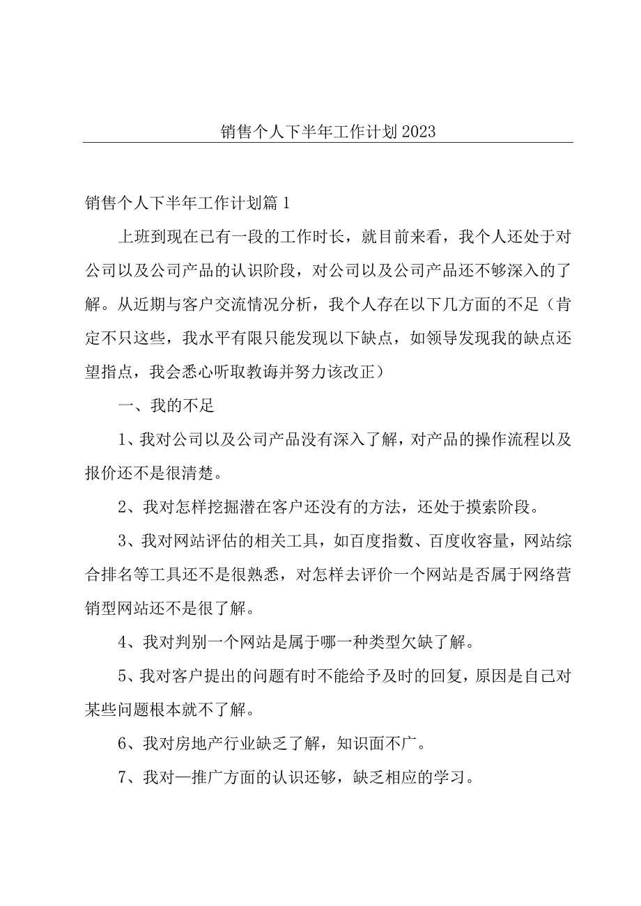 销售个人下半年工作计划2023.docx_第1页