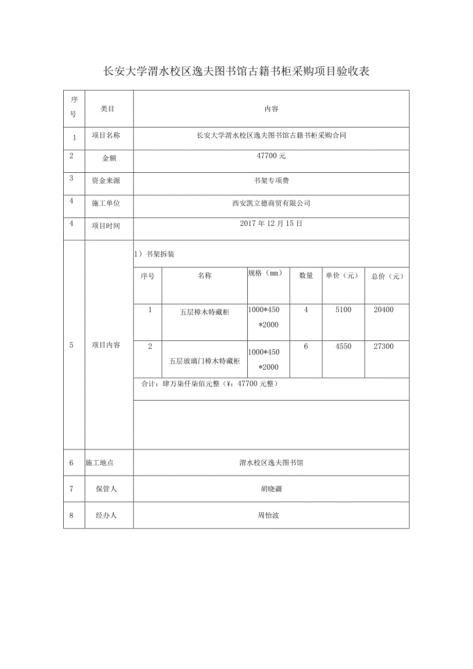 长安大学渭水校区逸夫图书馆古籍书柜采购项目验收表.docx_第1页