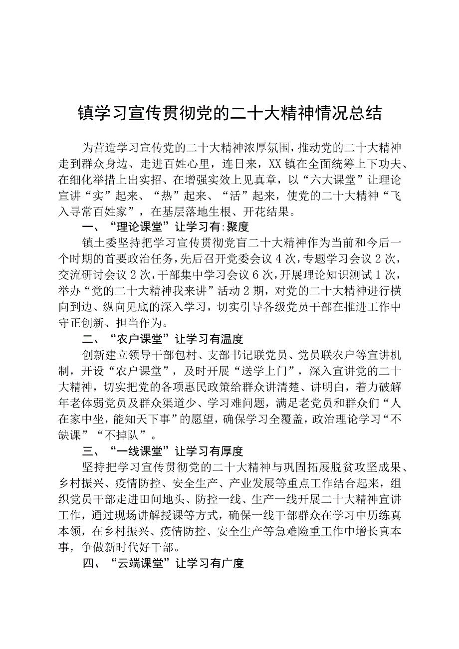 镇学习宣传贯彻党的二十大精神情况总结精选五篇.docx_第1页