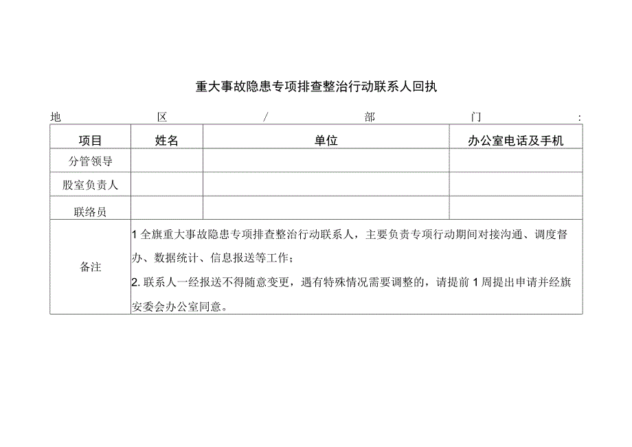 重大事故隐患专项排查整治行动联系人回执.docx_第1页