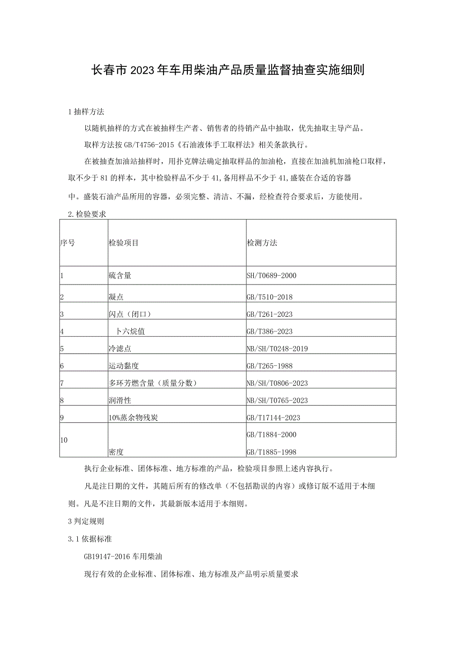 长春市2023年车用柴油产品质量监督抽查实施细则.docx_第1页