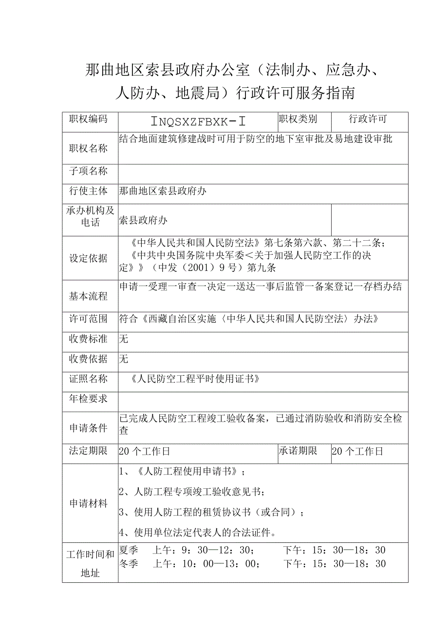 那曲地区索县政府办公室法制办应急办人防办地震局行政许可服务指南.docx_第1页