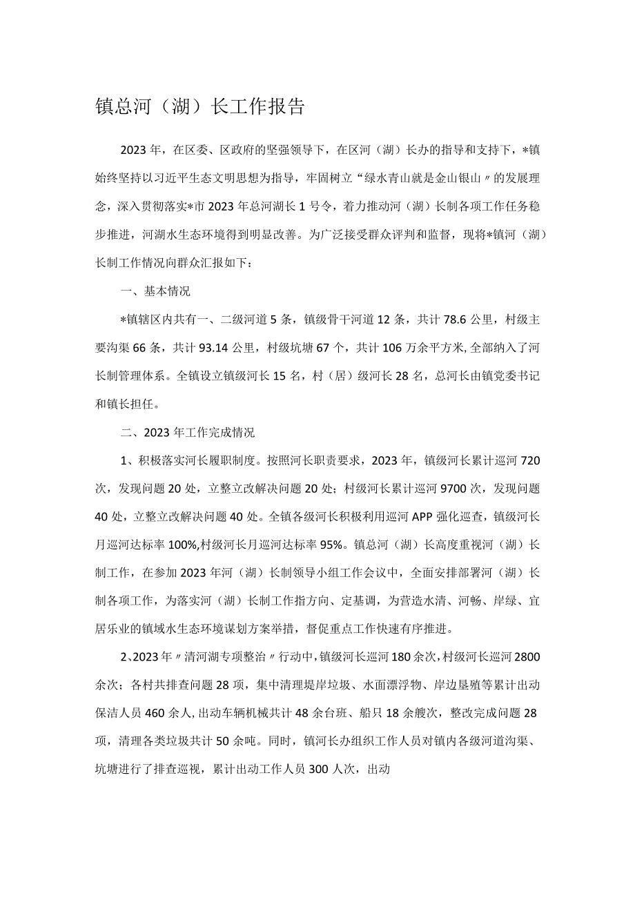 镇总河湖长工作报告.docx_第1页