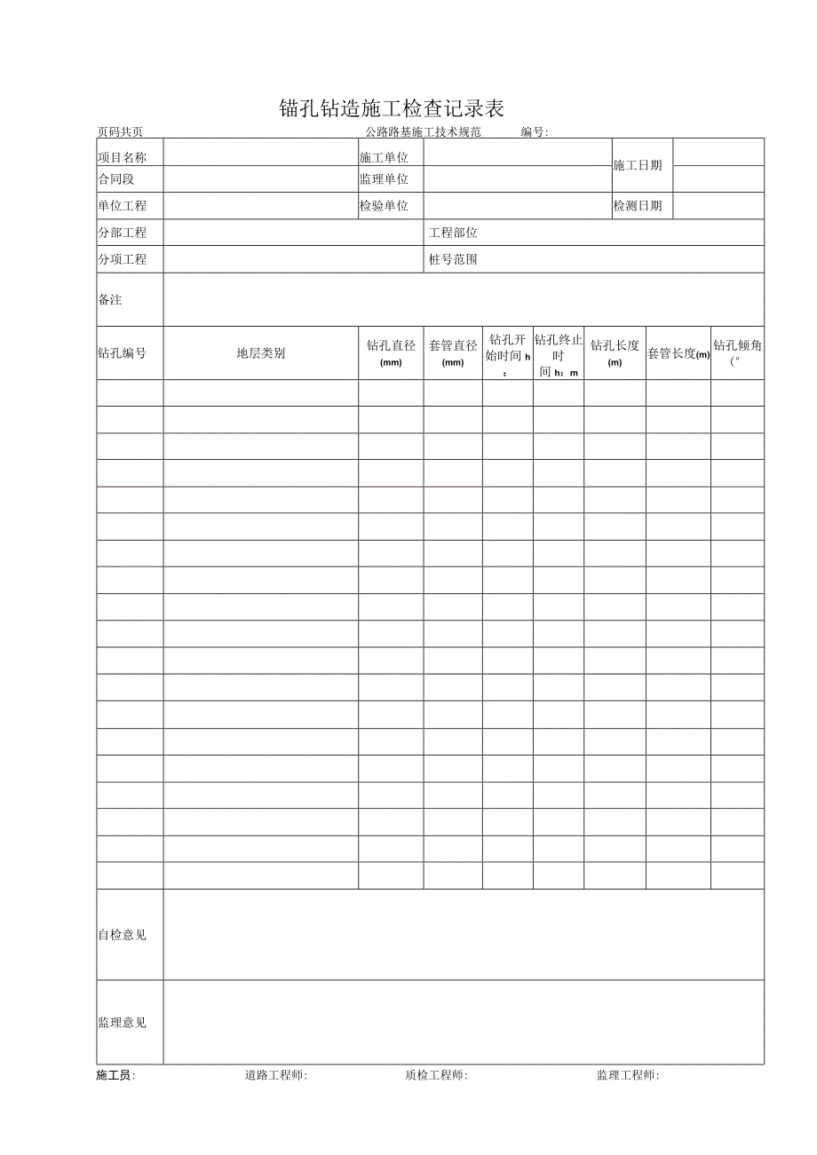 锚孔钻造施工检查记录表.docx_第1页