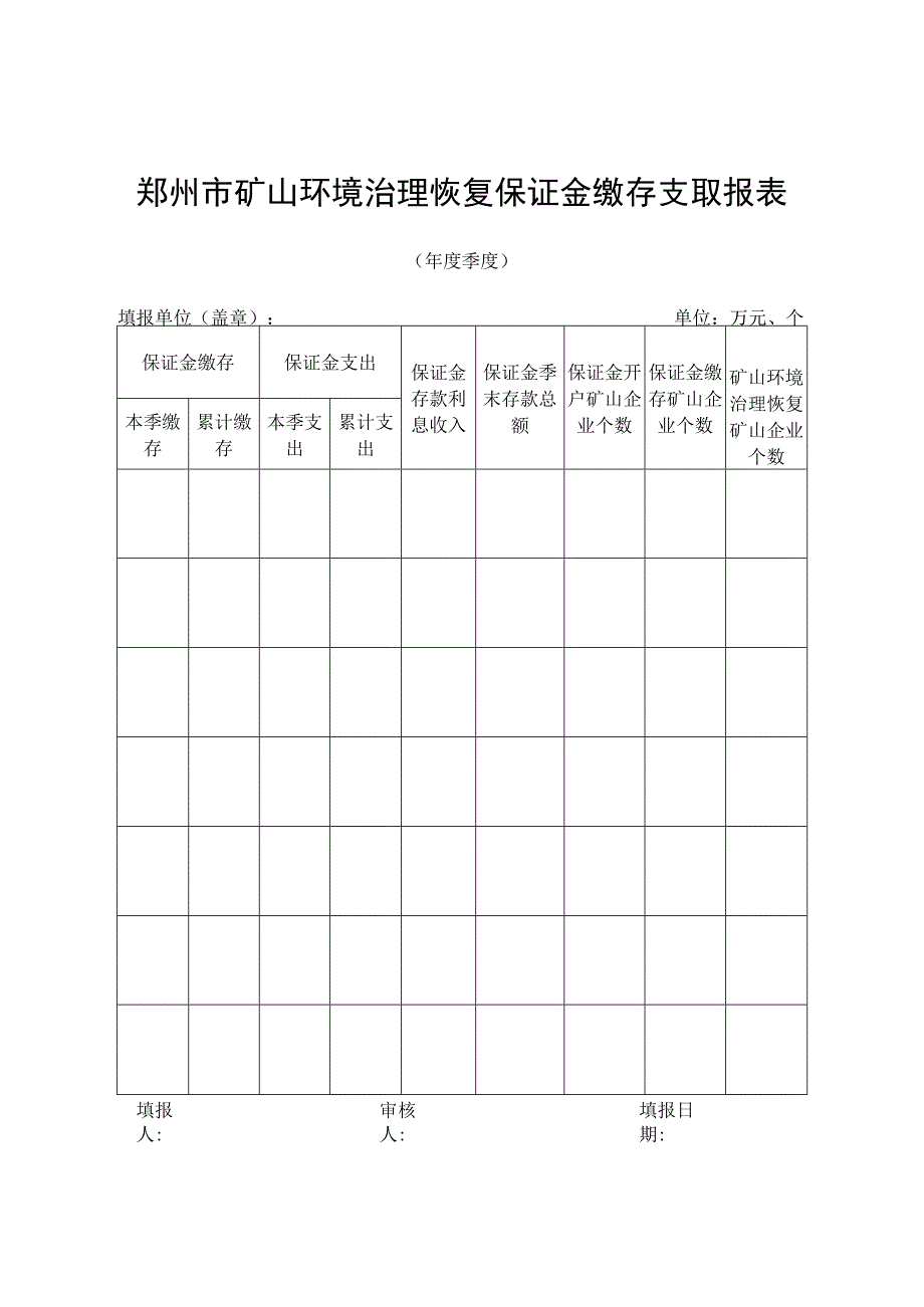 郑州市矿山环境治理恢复保证金缴存支取报表.docx_第1页