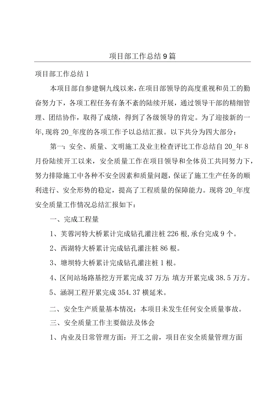 项目部工作总结9篇.docx_第1页