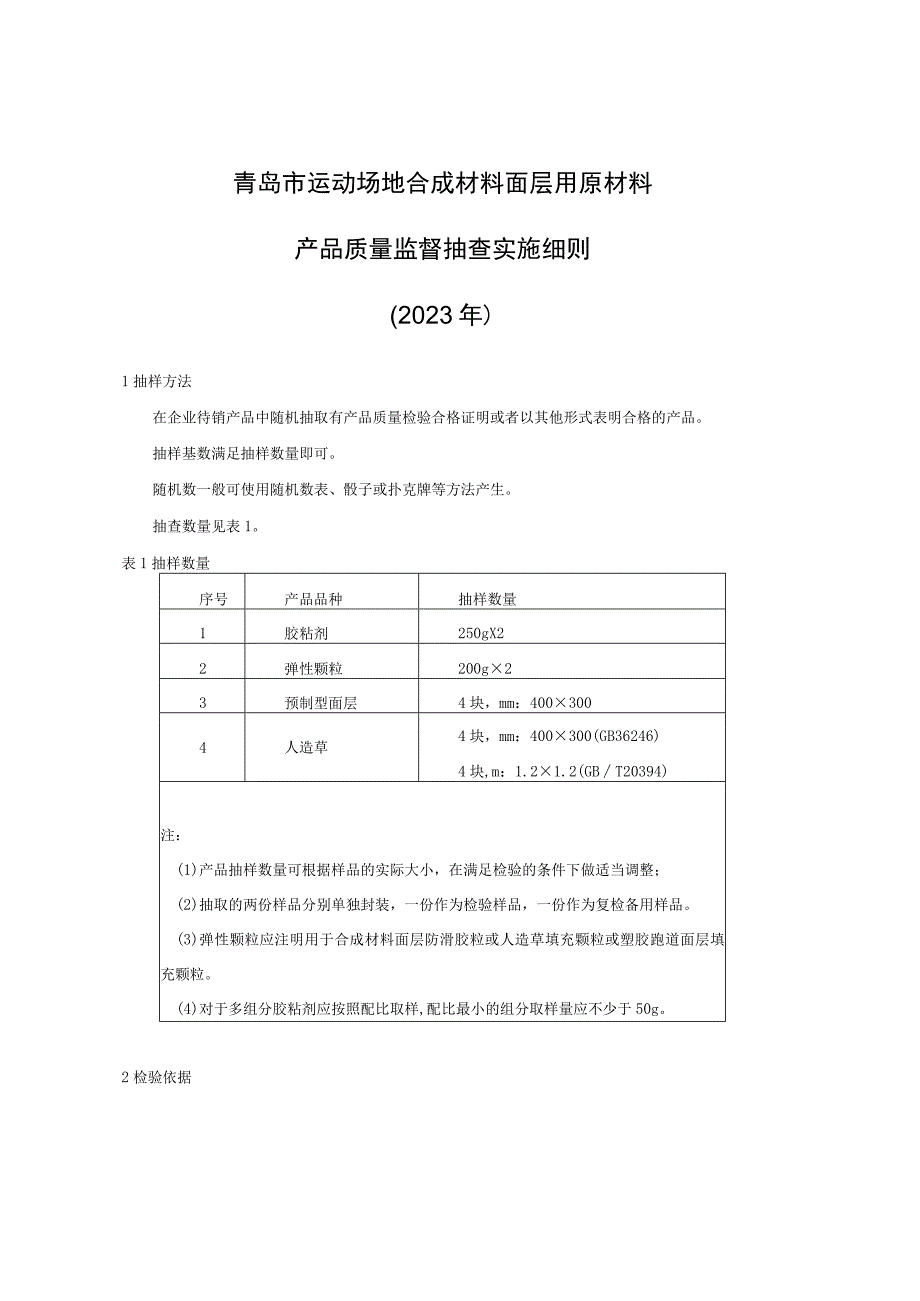 青岛市运动场地合成材料面层用原材料产品质量监督抽查实施细则2023年.docx_第1页