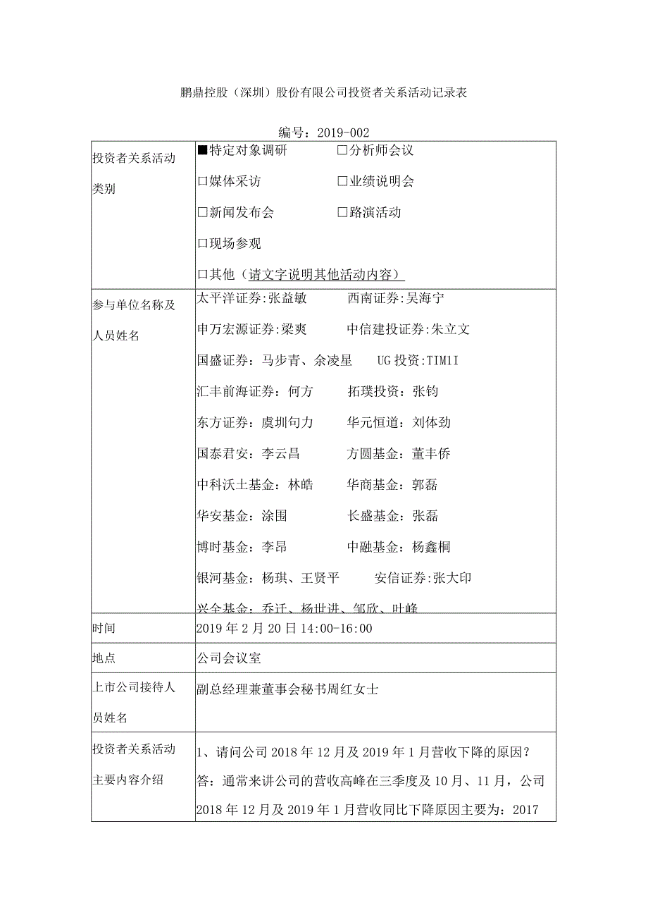 鹏鼎控股深圳股份有限公司投资者关系活动记录表.docx_第1页