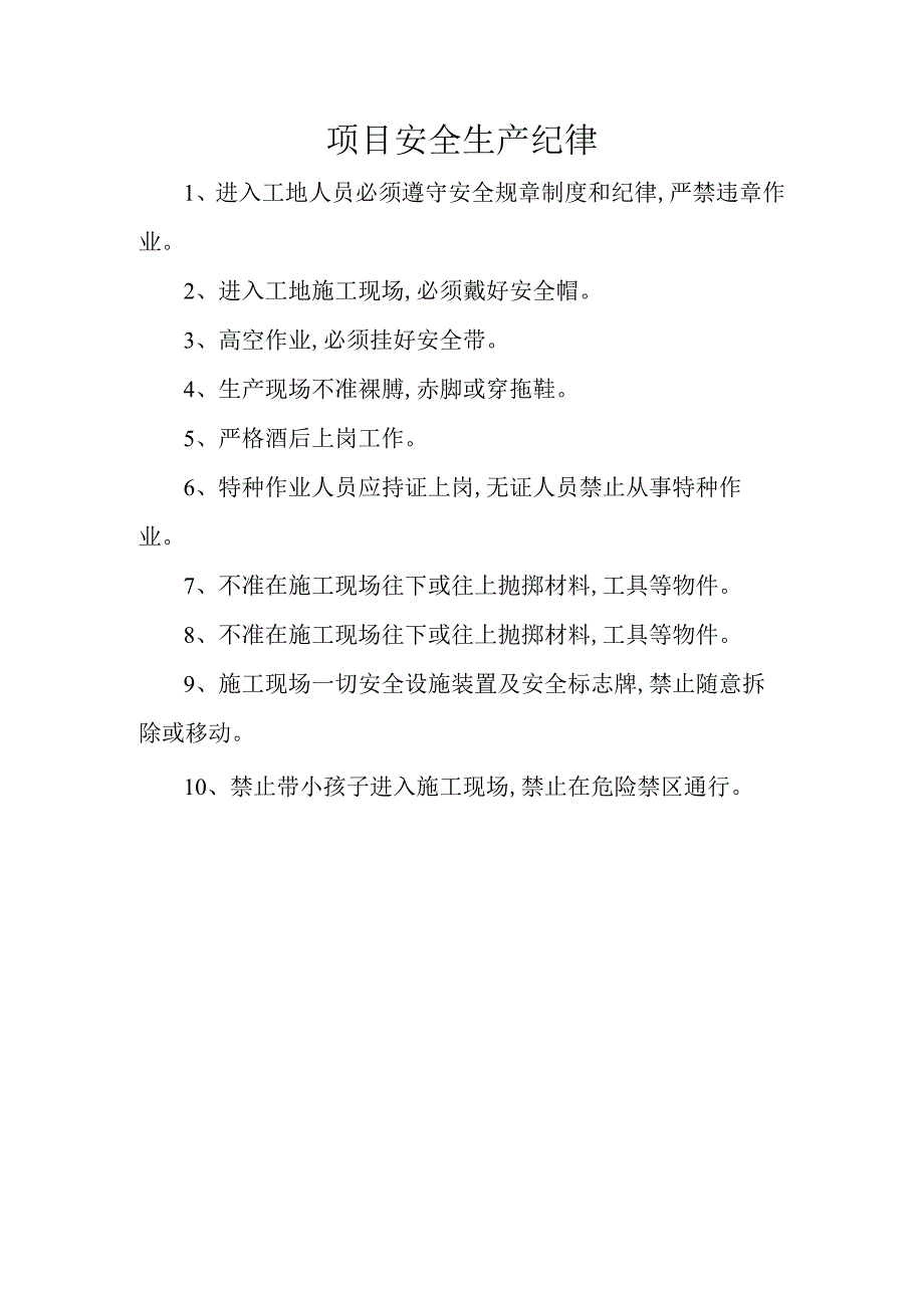 项目安全生产纪律.docx_第1页