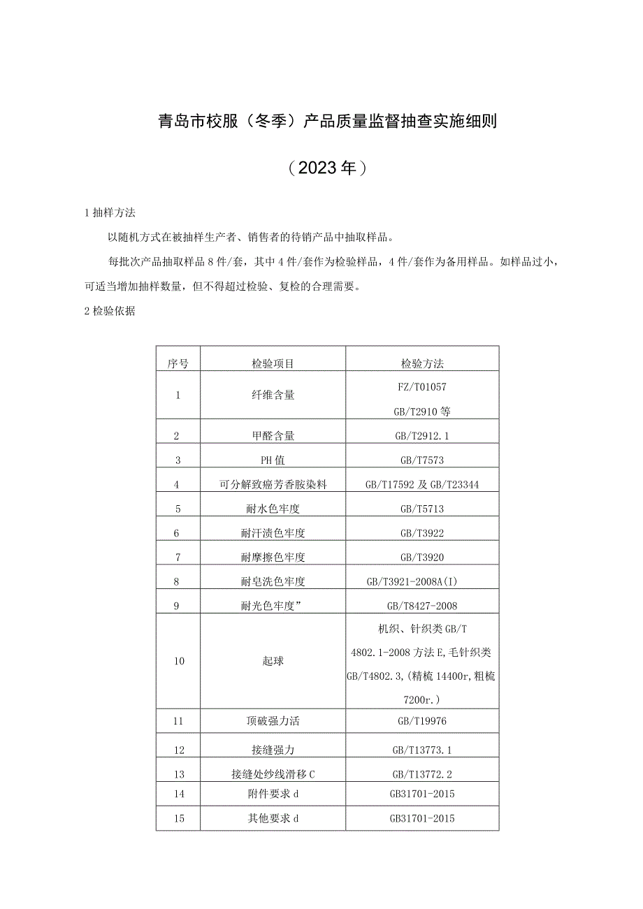 青岛市校服冬季产品质量监督抽查实施细则2023年.docx_第1页