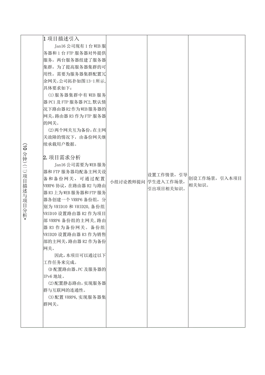 项目13 Jan16公司基于VRRP6的ISP双出口备份链路配置教案.docx_第3页